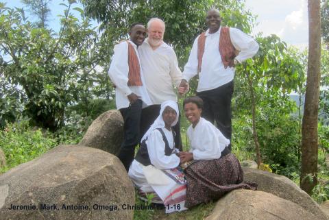 Tour Members on a rock